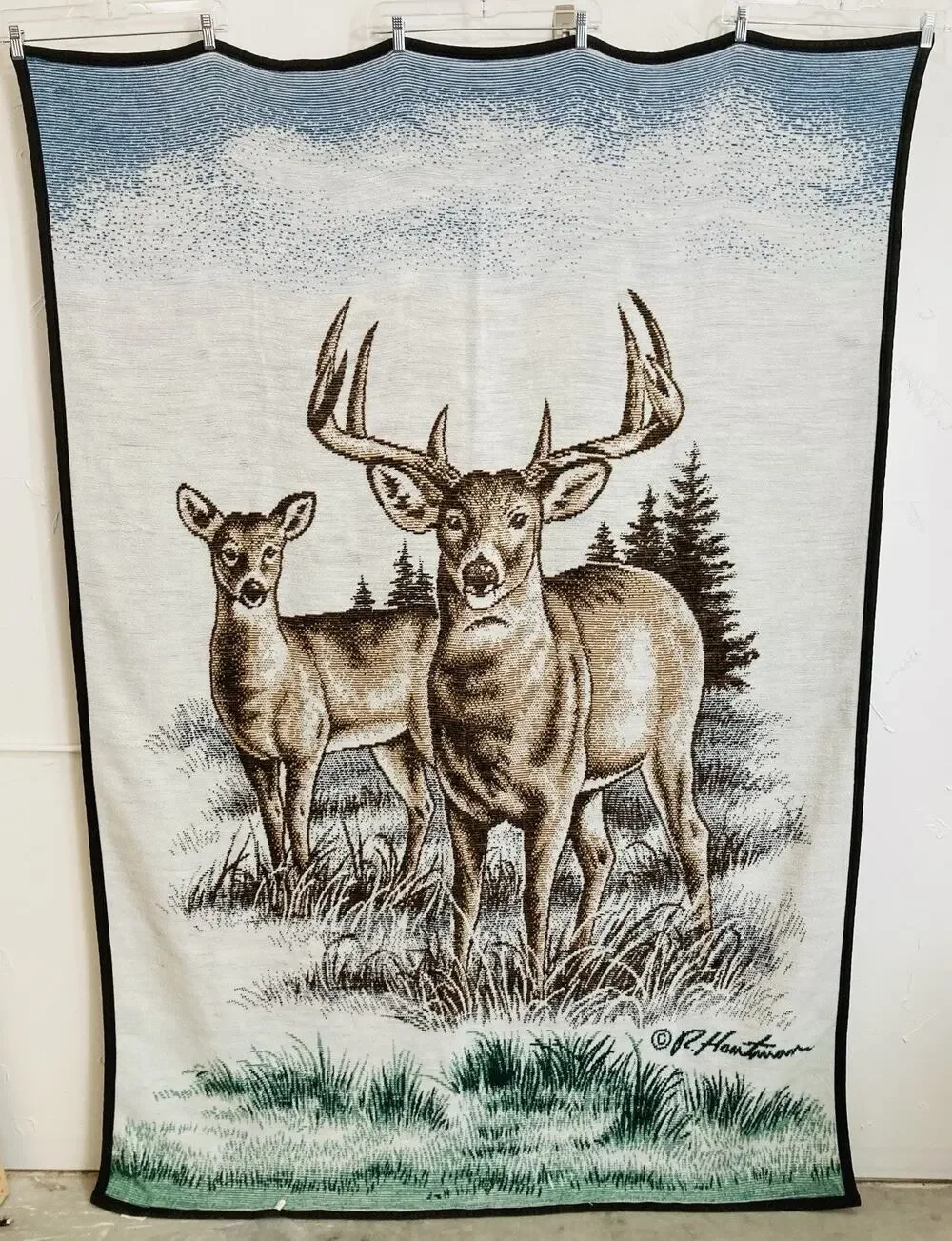 Biederlack Buck & Doe Deer Reversible Blanket USA Hunting J Hautman Throw Lodge